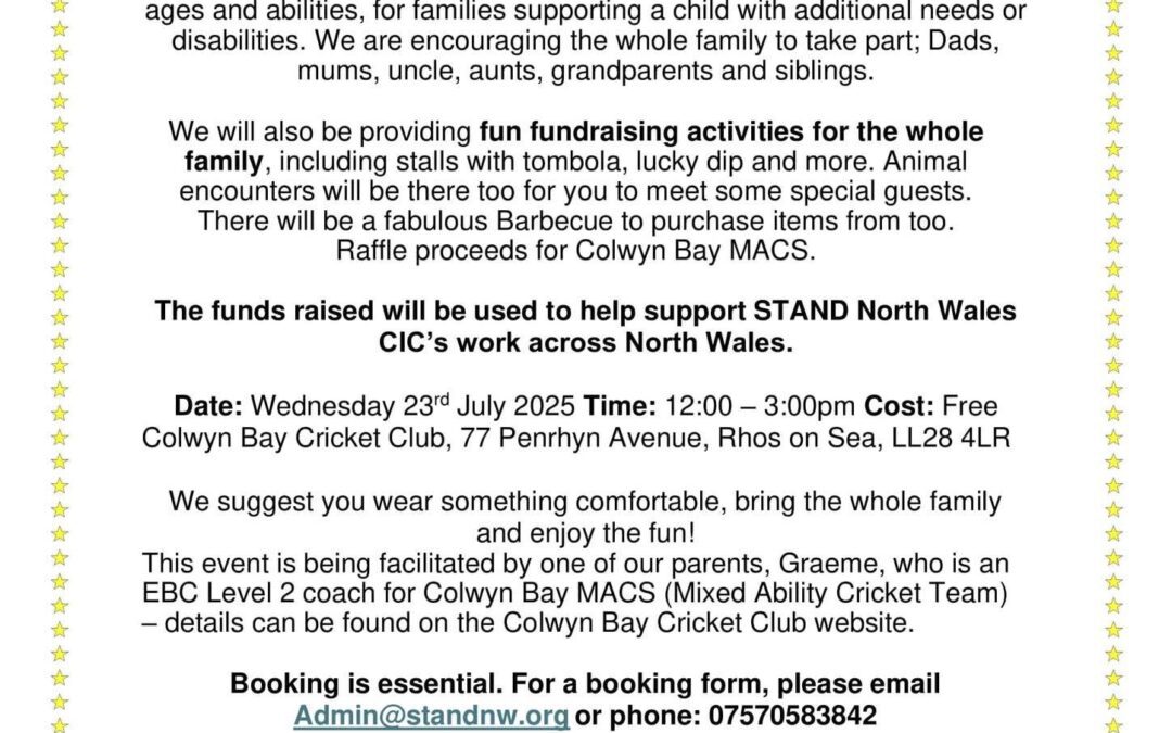 Mixed Ability Family Cricket and Fundraising Day In association with Colwyn Bay Cricket Club